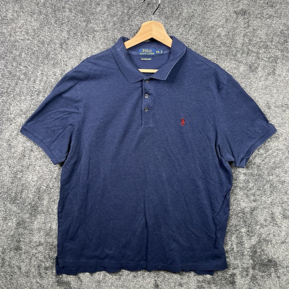 Ralph Lauren Pima Stretch Mesh Polo Shirt Mens 2XL Short Sleeve Knit Preppy Blue